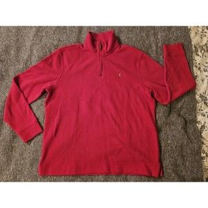 Polo Ralph Lauren Men's Large Estate Rib Red Quarter Zip Sweater Color Polo Logo